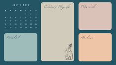 an image of a wall calendar with animals on the front and back pages in pastel colors