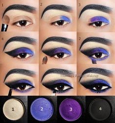 * Eye Makeup Step By Step, Purple Smokey Eye Makeup, Purple Smokey Eye, Purple Eye Makeup, Makeup Tutorial Eyeshadow, Eye Makeup Pictures, Smoky Eyes