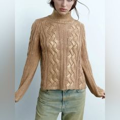 Level Up Your Classic Cable Knit Womens Sweater In Antique Gold Gilded Shimmery Finish. Relaxed Body, Drop Shoulders, Drops Just Below The Waist A Gorgeous New Staple For Your Wardrobe. Brand New. Ready To Ship From The Usa With Delivery In About 3/4 Days. Works With Jeans, Skirts Or A Pair Of Faux Leather Pants Or Leggings. Wash, Gentle, Cold, Dry Flat. Mock Neck. Poly Blend. Thanks For Shopping, Do You Know How Beautiful You Are? Trendy Cable Knit Turtleneck Sweater, Fall Cable Knit Turtleneck Tops, Chic Cable Knit Turtleneck Sweater, Chic Turtleneck Cable Knit Sweater, Beige Cable Knit Cropped Sweater For Winter, Chic Winter Cable Knit Sweater, Cozy Cable Knit Top For Winter, Chic Gold Winter Sweater, Winter Cable Knit Turtleneck Tops