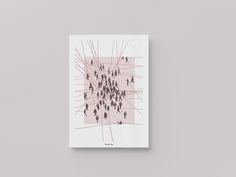 an image of people walking in a line on a white paper with pink and black lines