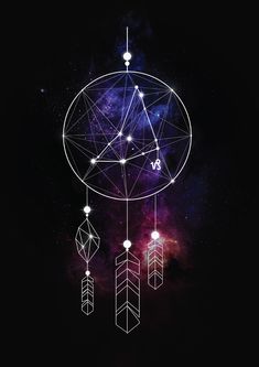 an image of a dream catcher with stars and galaxy in the background on a black background