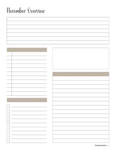 the printable planner for november and october is shown in grey, with brown stripes