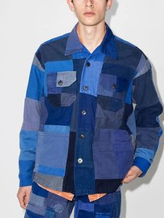 Shop Greg Lauren French Artist patchwork jacket with Express Delivery - FARFETCH Greg Lauren, Perfect Denim, Patchwork Jacket, Animal Welfare, Patchwork Designs, French Artists, Blue Jacket, Denim Fashion, Denim Button Up