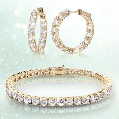 Every lady should own a tennis bracelet and matching earrings. These classic pieces of jewelry are just the right, believable size. Crafted from the finest sterling silver, finished in gold and expertly set with white Diamondeau®, flawless simulated diamond. Flawless and completely adaptable to suit any outfit. The perfect combination. Classic Channel Set Cubic Zirconia Jewelry, Fine Jewelry Cubic Zirconia Tennis Bracelet Channel Set, Cubic Zirconia Channel Set Tennis Bracelet For Wedding, White Cubic Zirconia Tennis Bracelet For Everyday Luxury, Diamond Flawless, Guitars For Sale, Automatic Watches For Men, Gold Collection, Pendant Rings