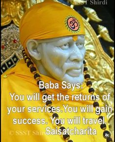 an old man wearing a yellow headdress with beads on his neck and the words baba says you will get the returns of your services you will travel