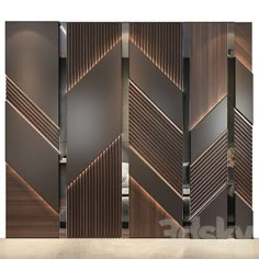 an image of a room divider that is made out of wood and metal panels