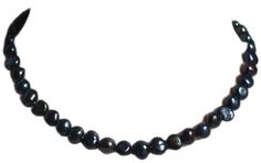 a black pearl necklace on a white background