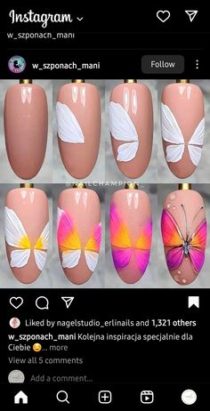 Butterfly Nails Step By Step, Nail Drawing Tutorial, Character Nail Art Step By Step, Minimal Tattoo Designs, Minimal Tattoo Ideas, Hand Painted Nail Art, Nails Acrylic Short, New Nail Art Design