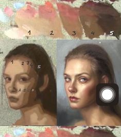 three different images of the same woman's face, with numbers on each side