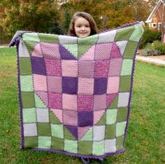 Show your love with this adorable quilt look Made with Love, Heart Baby Blanket. Not just for baby! Any child or teen would love this throw on her bed. Also great as an engagement, wedding or anniversay gift or a lapghan for the older generation. Pattern written for Vanna's Choice yarn but any worsted weight yarn will work. Great stash buster as most colors use only one or two skeins. Get creative, mix and match your leftover yarn and turn it into something beautiful (important, do not mix wool Crochet Heart Blanket, Patchwork Crochet, Crocheted Afghans, Frog Hat, Crochet Hearts, Heart Blanket, Patchwork Heart, Stash Buster, Crochet Blanket Afghan