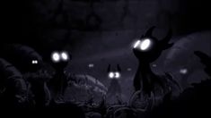 an animated image of some creepy looking creatures in the dark with glowing eyes on their faces