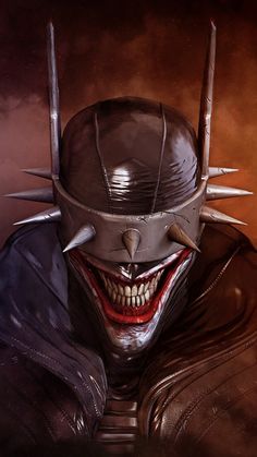 a painting of a man wearing a helmet with spikes on it's head and teeth