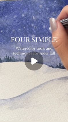 someone is painting a snowy landscape with watercolors and techniques for snow falling on the ground