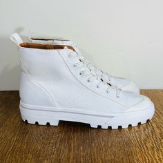 Lucky Brand Eisley High Top Sneaker. Women’s Size 9.5. White. Platform Lug Sole. Inside Zip. Nwot. Purchased New And Never Worn. No Box. White Low-top Boots For Fall, Spring Low-top Boots With Cushioned Footbed, Spring Ankle-high Cushioned Sneakers, Spring Ankle-high Sneakers With Cushioned Footbed, White Low-top Synthetic Boots, White Casual Boots With Rubber Sole, White Synthetic Low-top Boots, Casual White Boots With Rubber Sole, White Round Toe Sneakers For Fall