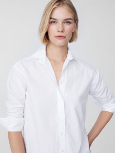 Worn by style icons of the past and present, there's something so timeless about a classic button-down shirt. Our newest addition to the line up is crafted in 100% cotton with a drop shoulder that's somewhere between structured and relaxed. For a menswear-inspired look, cuff the sleeves. | J.McLaughlin Women's Finn Shirt White, Size Medium | Cotton Timeless Fall Button-up Tops, Timeless Button-up Tops With Placket, Classic Shirttail Hem Blouse For Spring, Classic Spring Blouse With Shirttail Hem, Classic Blouse With Shirttail Hem For Spring, Timeless Relaxed Fit Shirt For Spring, Timeless Spread Collar Shirt For Fall, Fitted Cotton Timeless Tops, Timeless Spring Tops With Button Closure