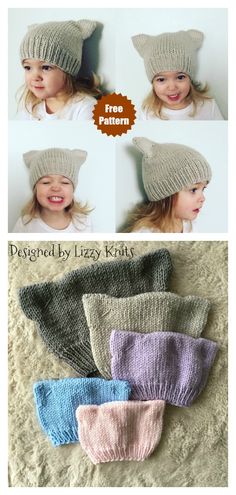 6 Cat Hat Free Knitting Pattern and Paid Hat Free Knitting Pattern, Rabbit Knitting Pattern, Beginner Knitting Pattern, Knitted Hats Kids, Hat Patterns Free, Knitting Patterns Free Hats, Bonnet Crochet, Knitted Cat