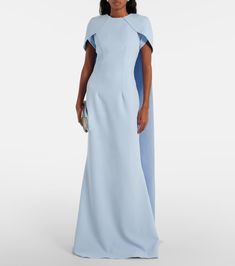 Ginko caped gown in blue - Safiyaa | Mytheresa Caped Gown, Cape Gown, Designing Women, Blue Dresses, Clothing And Shoes, Cape, Color Design, Round Neck, Top Brands