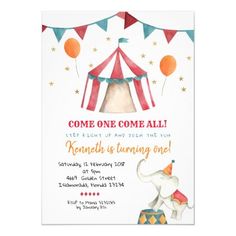 an elephant birthday party with circus tent and balloons