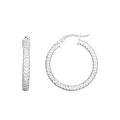 Sterling Silver Diamond-Cut Hoop Earrings - 13/16" Round out your staple stash with this endlessly versatile hoop.       Approx. 13/16"L x 1/16"W     Stamped .925; sterling silver; rhodium plating; diamond-cut; 3.20 grams     Pierced with hinged clasp Royal Chain, Initial Earrings, Spiral Earrings, Rainbow Earrings, Round Stud Earrings, Silver Prices, Delicate Earrings, Metal Earrings, Jewelry Earrings Hoops