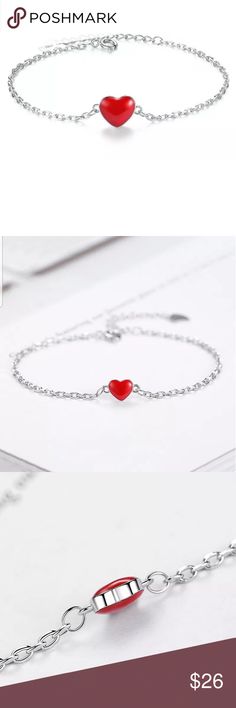 SS 925 Bracelet w/Red Heart 20cm Sterling Silver bracelet with red heart 7mm, chain is 20cm with a heart at the end of the extender.  Non smoking/pet friendly home Jewelry Bracelets Red Heart, Pet Friendly, Womens Jewelry Bracelets, Sterling Silver Bracelets, Silver Bracelet, Jewelry Bracelets, Women Jewelry, Chain, Sterling Silver