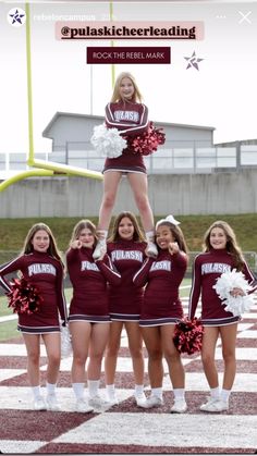 the cheerleaders are all dressed in maroon and white