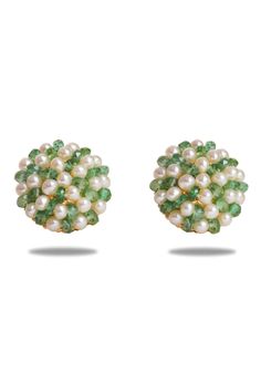 Pearls, timeless and coveted, embody an enduring charm that transcends eras and vogues, establishing themselves as quintessential treasures in the realm of adornment. These earrings, with their distinctive seed-shaped cluster design, merge emerald green beads and pristine pearls in an exquisite union of hues and textures. This fusion strikes a harmonious balance between sophistication and whimsy, rendering them the epitome of versatile elegance suitable for any occasion Note: Please note that there are no returns, exchanges or cancellations on precious pearls and other jewelry items.  Pearl shape Seed Pearl color White  Pearl size 1-2MM Pearl Quality AA Type Freshwater Cultured Pearls Note: Some pics are close up shots to show detail and may make the product appear larger. Note: The pearls Luxury Green Pearl Earrings Fine Jewelry, Emerald Green Earrings Pearl, Luxury Green Pearl Earrings, Luxury Traditional Green Pearl Earrings, Luxury Green Traditional Pearl Earrings, Cluster Design, Green Beads, Seed Pearl, Freshwater Cultured Pearls