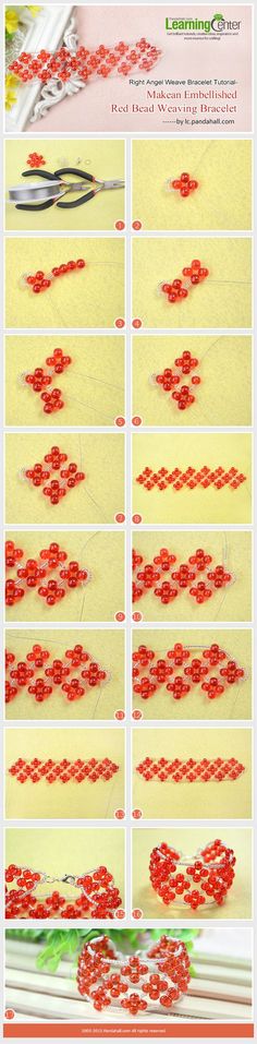 the instructions for how to make beaded bracelets with red beads and silver wire