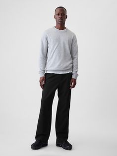 Soft, warm brushed twill trousers.  Button closure, zip fly.  Front slant pockets, back welt pockets.  Pleating at front.  Fit: Relaxed.  An easy silhouette throughout.  Models are 6′1″–6′2″ 185 cm–188 cm) with a 31″ 79 cm) waist & 32–33″ 81 cm–84 cm) inseam & are wearing Gap Men’s Black Pants Outfit, Corporate Goth Men, Black Pants Outfit Men, Black Slacks Outfit, Pleated Pants Outfit, Slacks Outfit, Male Pants, Black Pants Outfit, Knit Trousers