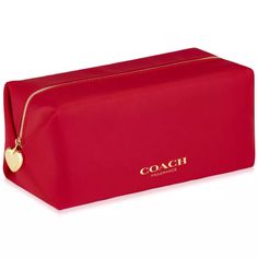 Coach Limited Edition Zippered Pouch Made Exclusively For Coach Fragrances Features: Red Fabric Exterior With Fully Lined Interior Coach Fragrance Logo In Gold On Front Gold Tone Zipper Hardware Gold-Toned Heart Zipper Pull With Embossed Coach Logo Body And Lining 100% Polyester Measures Approximately 9” W X 4.5” H X 4.5” D Brand New With Tags Sealed 100% Authentic From A Smoke & Pet Free Home. Fast Shipping - Same Or Next Day New To Poshmark? Use Code. Suzitoday1 To Get $10 To Use On Poshmark W Red Travel Pouch With Zipper Pocket, Zipper Closure Bags With Rectangular Case, Coach Clutch Bag With Zipper Closure, Red Cosmetic Bag With Zipper, Red Zipper Cosmetic Bag, Trendy Red Pouch With Zipper, Red Pouch As Gift, Red Pouch As A Gift, Zipper Closure Shopping Pouch