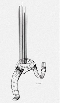 a drawing of a watch with a wrist strap attached to it's face and hands