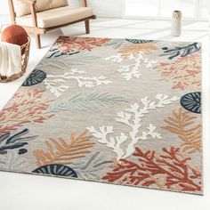 Coastal Coral Indoor/Outdoor Area Rug Coastal Area Rugs, Coastal Blue, Beachcrest Home, Types Of Rugs, Outdoor Area Rug, Grey And Beige, Indoor Outdoor Area Rugs, Outdoor Area Rugs, Coral Reef