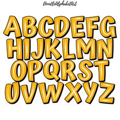 an orange and yellow alphabet set with the letter's lowercase, uppercase, and