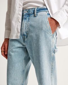 Our on-trend loose jeans that are relaxed and loose-fitting through the hip and thigh in our 100% cotton no-stretch fabric and broken-in denim feel. Features a light wash, painter-style utility details and a clean hem. Straight Leg Flare Jeans For Elevated Casual Look, Straight Leg Medium Wash Jeans For Elevated Casual, Light Wash Straight Leg Jeans For Elevated Casual, Urban Light Wash Jeans With Five Pockets, Utility Straight-leg Rigid Denim Flare Jeans, Relaxed Fit Straight Leg Cropped Jeans With Belt Loops, Everyday Medium Wash Tapered Bottoms, Utility Wide Leg Recycled Denim Jeans, Utility Wide-leg Recycled Denim Jeans