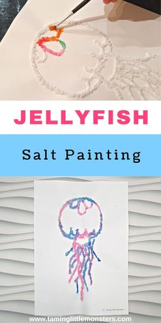 jellyfish salt painting is an easy art project for kids to do on the beach