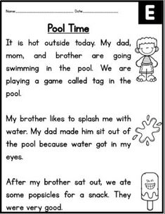 a printable worksheet to teach children about pool time and how they use it