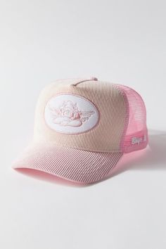 Boys Lie Corduroy Trucker Hat | Urban Outfitters Accessories 2022, Fashion Collection Inspiration, Pink Trucker Hat, Corduroy Bucket Hat, 2024 Wishlist, Beige Hat, Trendy Boy Outfits, Desain Editorial