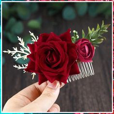 Fangsen Wedding Rose Flower Hair Comb Bridal Headpiece Floral Hair Accessories for Brides and Bridesmaids (Deep Red 02) Autumn Hair Accessories, Headpiece Hairstyles, Bridal Hair Accessories Flower, Red Rose Wedding, Hair Comb Bridal, Floral Hair Combs, Hair Comb Accessories