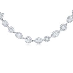 18kt White Gold Multi-Shaped Diamond Halo Necklace: 46cts of marquise, asscher, oval, and round diamonds Two pieces, 16" & 20" individual When linked together 36" Luxury Diamond Necklace With Marquise Cut, Luxury Marquise Cut Cubic Zirconia Necklace, Luxury Diamond White Marquise Cut Diamond Necklace, Luxury Marquise Cut Diamond Accent Necklace, Luxury Cubic Zirconia Marquise Cut Necklace, Luxury Marquise Cut Diamond White Necklace, Diamond White Marquise Halo Jewelry, Luxury Marquise Diamond Cut Necklace, Dazzling Marquise Diamond White Necklace