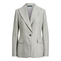 New with Tags : Lauren Ralph Lauren : Size:18 Color: Gray/grey Crafted from a recycled wool blend, this elegant blazer is tailored with peak lapels, waist darts, and princess seams to create a feminine form. Slim fit. Intended to hit at the hip. Peak lapels. One-button silhouette. Long sleeves with four-button cuffs. Front chest welt pocket. Two front waist flapped pockets. Back princess seams. Shell: recycled wool, viscose, polyamide. Lining: polyester, elastane. Dry clean. Imported. Model is 5 Clothes Wishlist, Elegant Blazers, Wool Blend Jacket, Linen Blazer, Jacket Blazer, Double Breasted Suit Jacket, Blazers For Women, Straight Leg Pants, Lauren Ralph Lauren