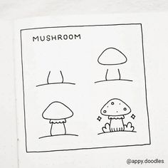 a drawing of mushrooms on a piece of paper with the words mushroom above them and below it