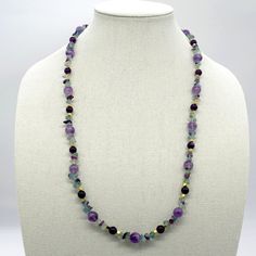 Handmade. Beautiful, Unique. One Of A Kind. Length 28 Inches. Free Gift With Purchase. Fast Shipping. N1490 Purple Single Strand Bohemian Beaded Necklace, Bohemian Purple Single Strand Beaded Necklace, Handmade Blue Amethyst Crystal Necklaces, Handmade Blue Amethyst Crystal Necklace, Purple Amethyst Gemstones For Jewelry Making, Adjustable Purple Necklace With Faceted Beads, Multicolor Amethyst Beaded Necklaces With Round Beads, Purple Adjustable Crystal Necklaces With Faceted Beads, Multicolor Beaded Amethyst Necklaces