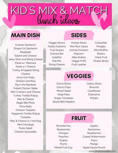 the menu for kids's mix and match lunch items