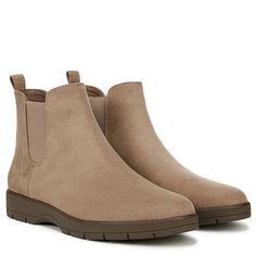 Cool Chelsea boots for women with feel-good comfort and a durable lug sole. Colored Boots, Taupe Fabric, Taupe Boots, Work Shoes Women, Short Leather Boots, Chelsea Ankle Boots, Famous Footwear, Pointed Toe Heels, Brown Ankle Boots