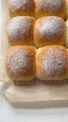 the bread rolls are covered with powdered sugar