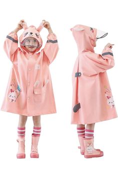 Keep your little one dry and stylish with this adorable INTE KIDS raincoat jacket. This unisex raincoat features a cute 3D cartoon bunny rabbit character that your child will surely love. The jacket comes in a beautiful pink color and is made of durable blended fabric with a polyester insulation material, perfect for any season and occasion. The raincoat has a regular fit with long sleeves, zip snap closure, and a hood, hood has removable visors for extra for added protection against the rain. I Casual Long Sleeve Cape For Spring, Casual Long Sleeve Spring Cape, Oversized Hooded Raincoat With Adjustable Hood, Oversized Long Sleeve Cape With Pockets, Waterproof Long Sleeve Outerwear For Rainy Season, Oversized Hooded Raincoat For Outdoor Activities, Oversized Hooded Raincoat For Outdoor, Oversized Hooded Cape For Outdoor, Oversized Hooded Outdoor Cape