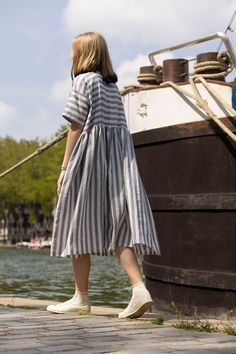 Loose Linen Dress Stripe Summer Midi Dress Oversized Washed - Etsy France Striped Linen Dresses For Vacation, Striped Linen Dress For The Beach, Striped Linen Beach Dress, Striped Oversized Dresses For Daywear, Oversized Striped Summer Dresses, Striped Linen Summer Dress, Casual Striped Linen Dress, Summer Striped Linen Dress, Nigeria Dress