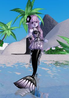 an animated image of a mermaid with purple hair