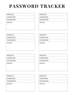 a printable passport tracker with the words,'password tracker'in black and white