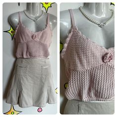 Cute Armpit to armpit: 15" - 17" stretched Length: 15" (shoulder to hem) Size on tag: M Pink Crocheted Crop Top / Cami w Rosette. Fairy Top Crochet, Cute Fitted Crochet Top For Spring, Fitted Pink Crochet Lace Crop Top, Pink Fitted Crochet Lace Crop Top, Pink Fitted Cottagecore Top, Fitted Pink Cottagecore Top, Fitted Pink Crochet Top, Coquette Crochet Top, Crochet Cami Top