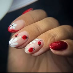 Ladybug Nails, Work Nails, Cute Gel Nails, Summer Acrylic Nails, Floral Nails, Fancy Nails, Chic Nails